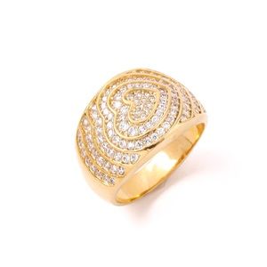 Pave Heart Wide Band Ring in Gold or Silver
